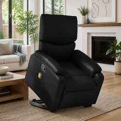 Comfortable Black Faux Leather Power Lift Recliner