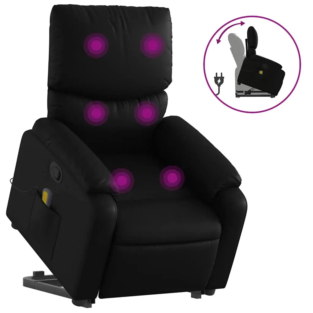 Electric Massage Recliner Chair Black Faux Leather Power Lift Stand Up Armchair