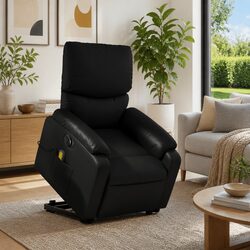 Electric Stand Up Massage Recliner Chair in Black Faux Leather