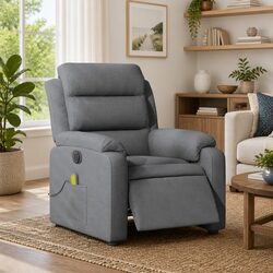 Grey Fabric Electric Massage Recliner Chair with Adjustable Footrest