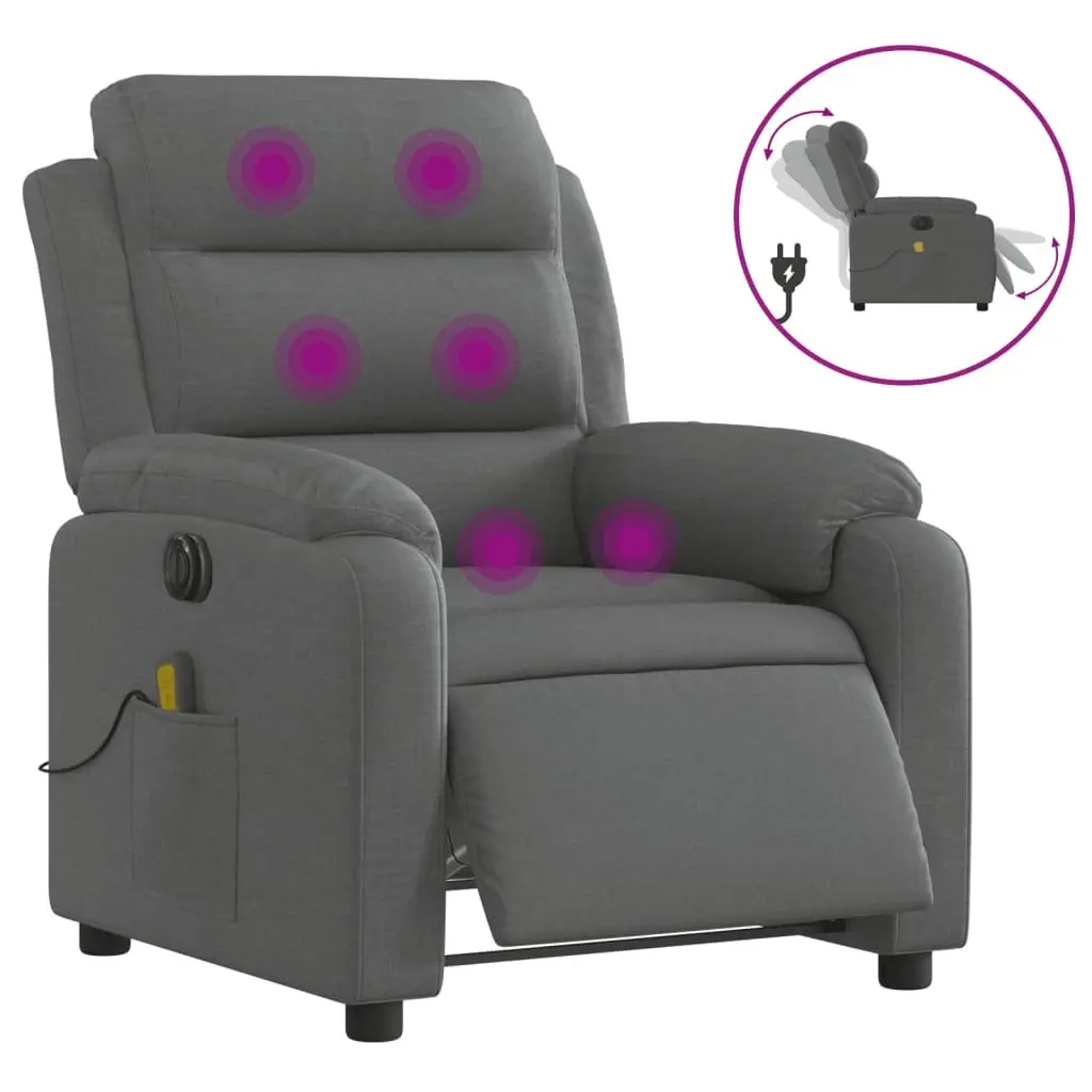 Electric Recliner Chair Grey Fabric Massage Armchair Adjustable Footrest 135 Degrees