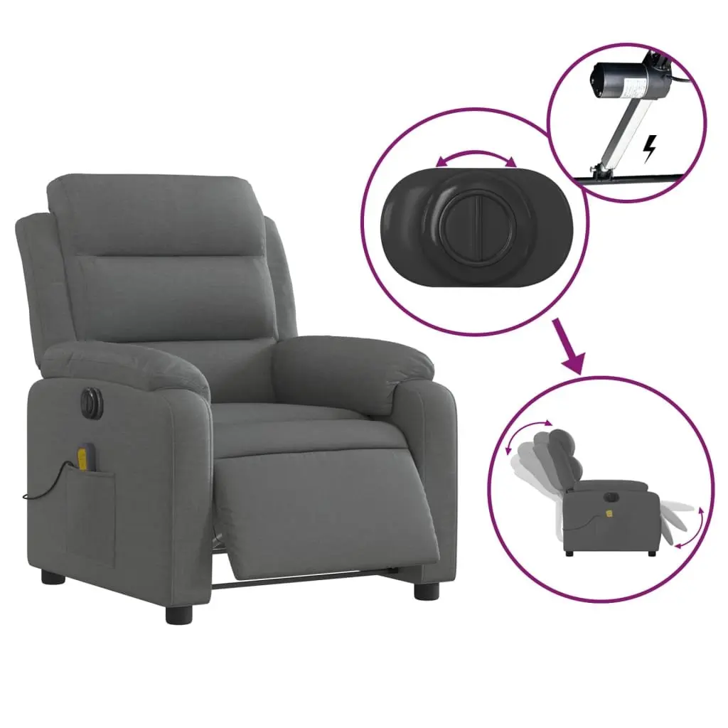 Electric Recliner Chair Grey Fabric Massage Armchair Adjustable Footrest 135 Degrees