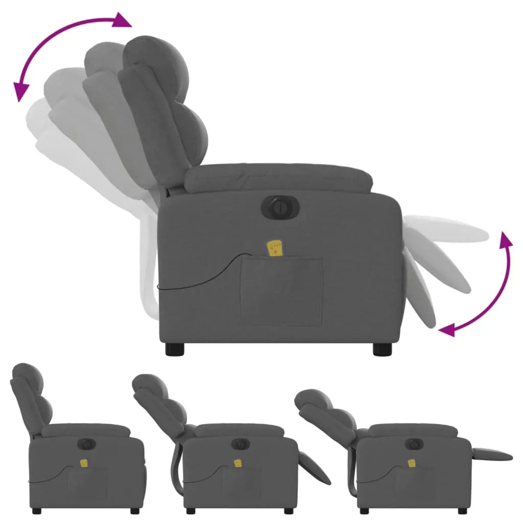 Electric Recliner Chair Grey Fabric Massage Armchair Adjustable Footrest 135 Degrees