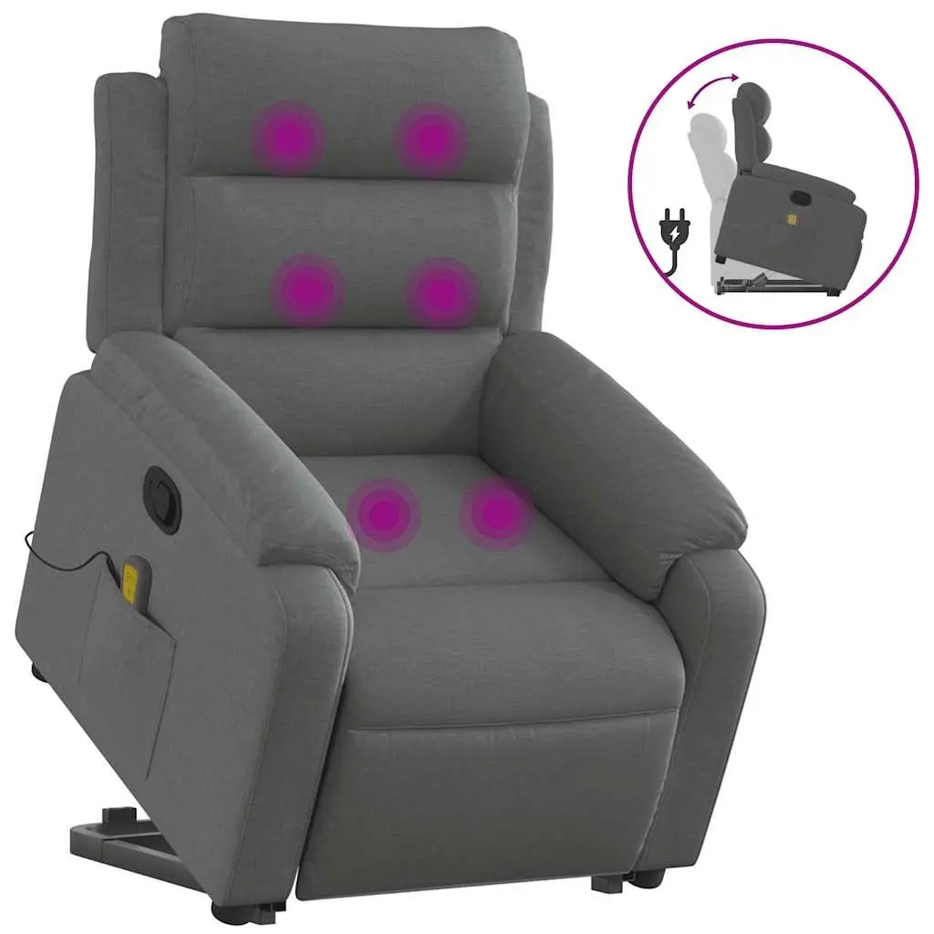 Electric Massage Recliner Chair Grey Fabric Power Lift Manual Reclining 135 Degrees 6 Point Vibration Massage