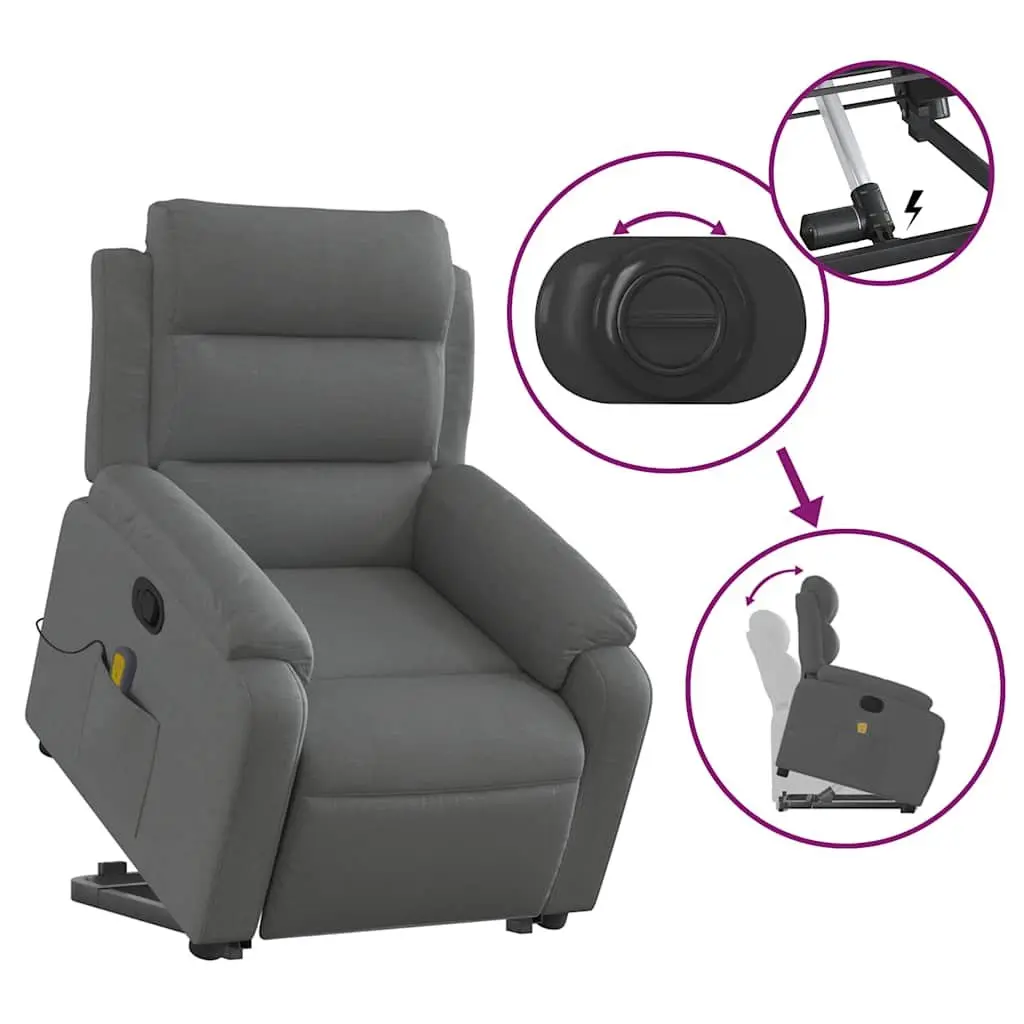 Electric Massage Recliner Chair Grey Fabric Power Lift Manual Reclining 135 Degrees 6 Point Vibration Massage