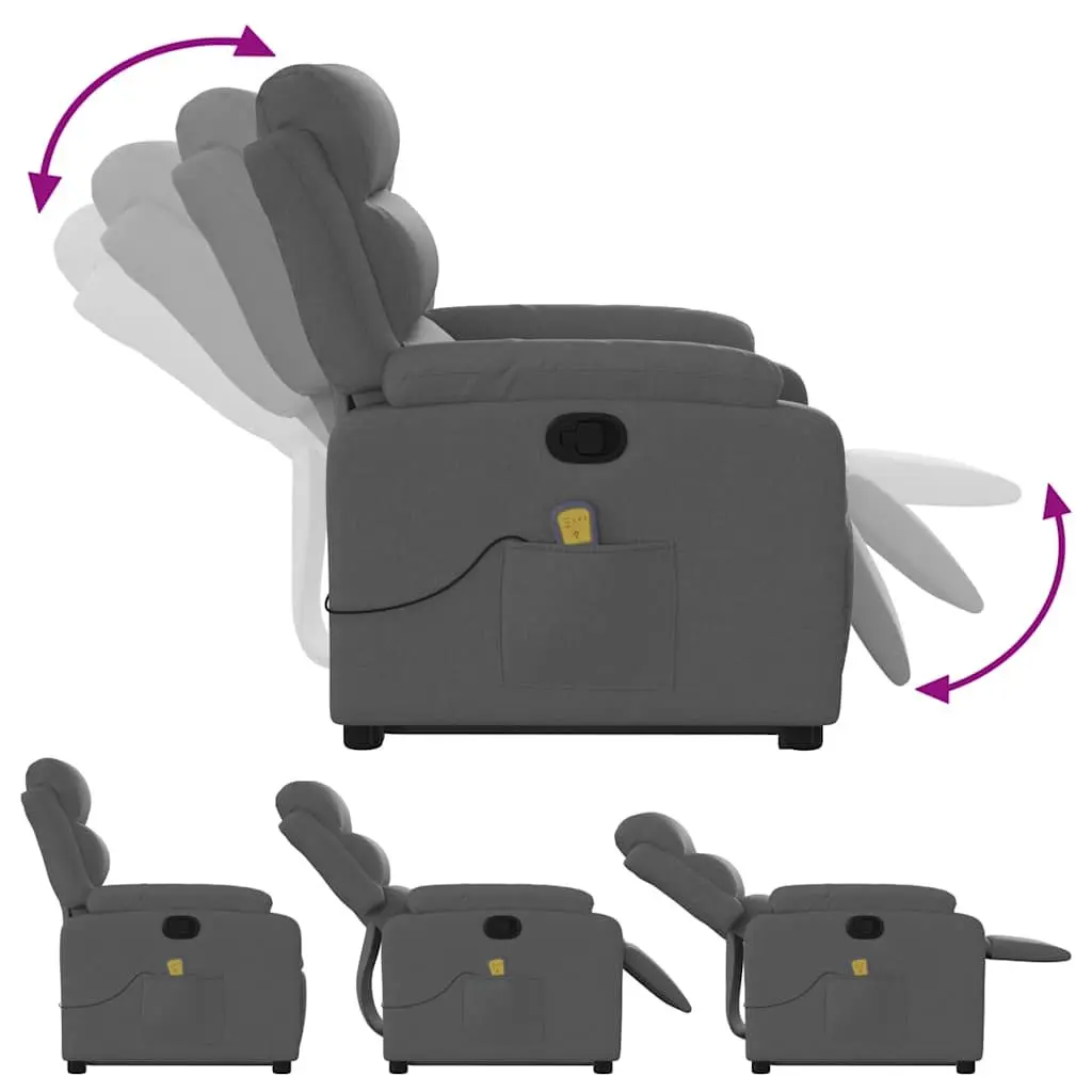 Electric Massage Recliner Chair Grey Fabric Power Lift Manual Reclining 135 Degrees 6 Point Vibration Massage