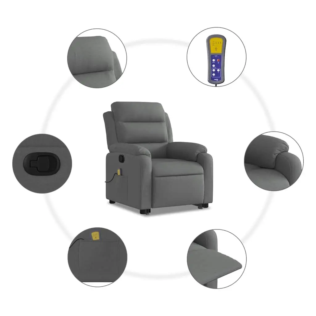 Electric Massage Recliner Chair Grey Fabric Power Lift Manual Reclining 135 Degrees 6 Point Vibration Massage