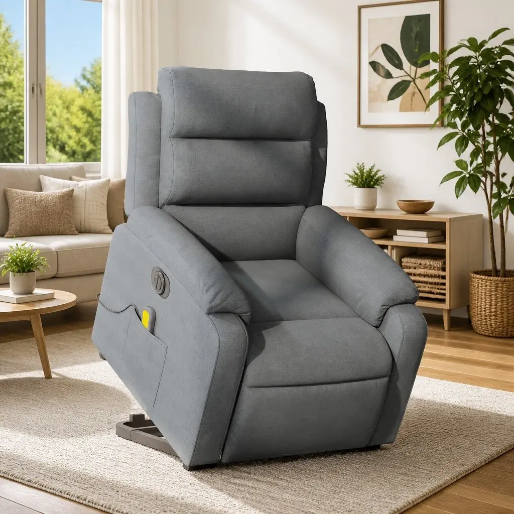 Electric Massage Chair Grey Fabric Stand Up Recliner Armchair