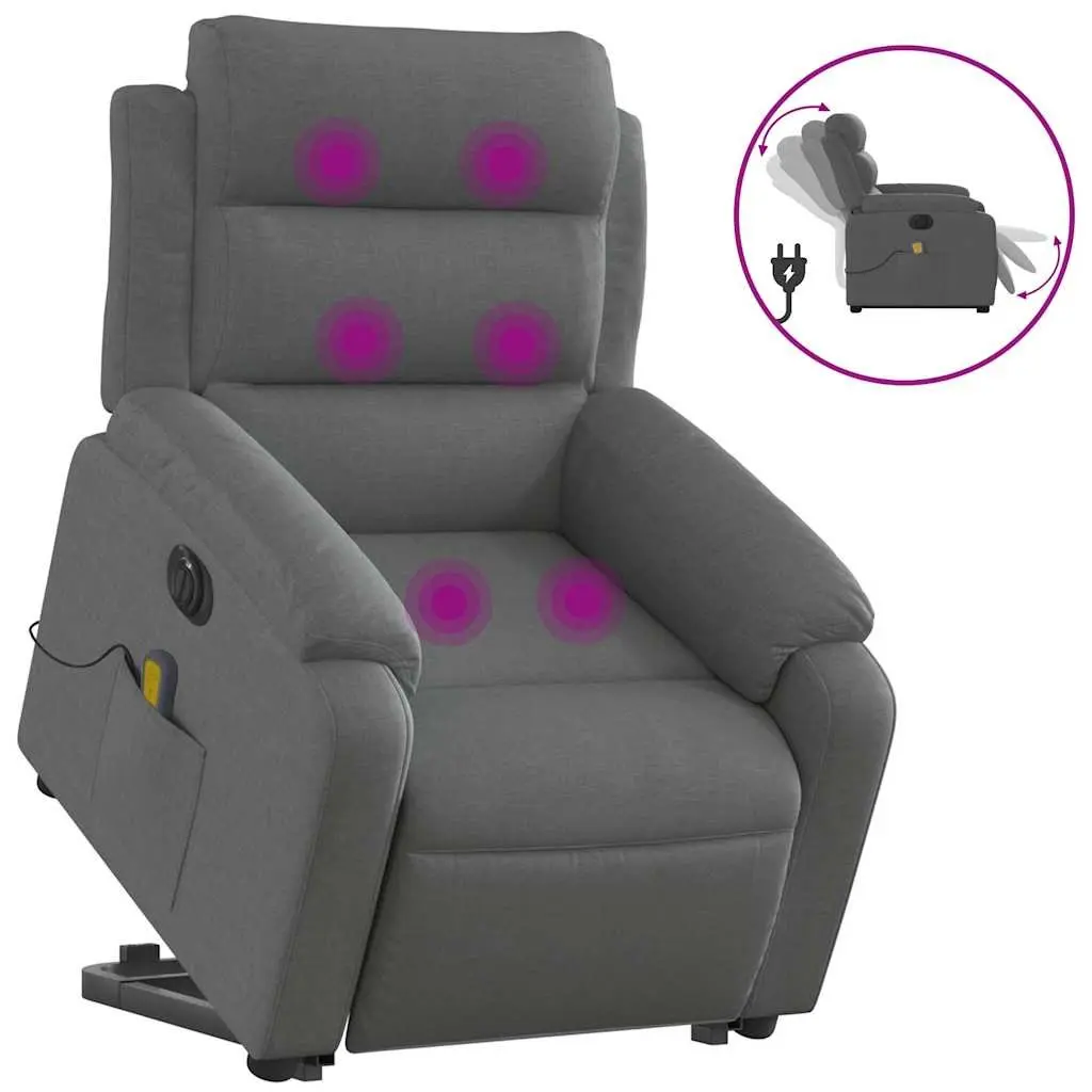 Electric Massage Chair Grey Fabric Stand Up Recliner Armchair