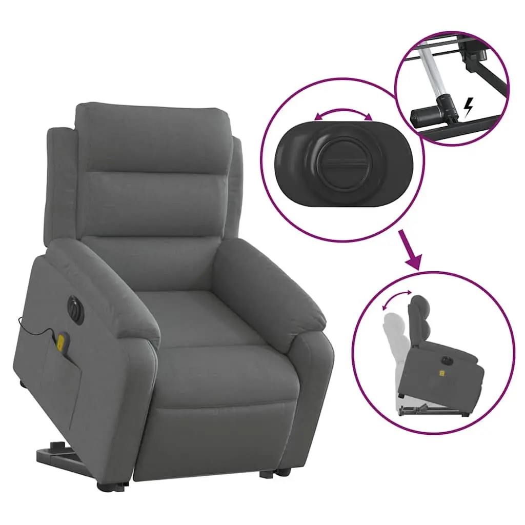 Electric Massage Chair Grey Fabric Stand Up Recliner Armchair