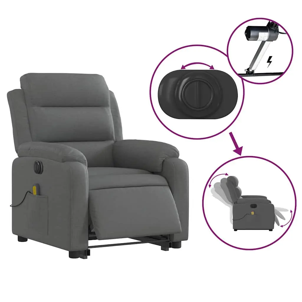 Electric Massage Chair Grey Fabric Stand Up Recliner Armchair