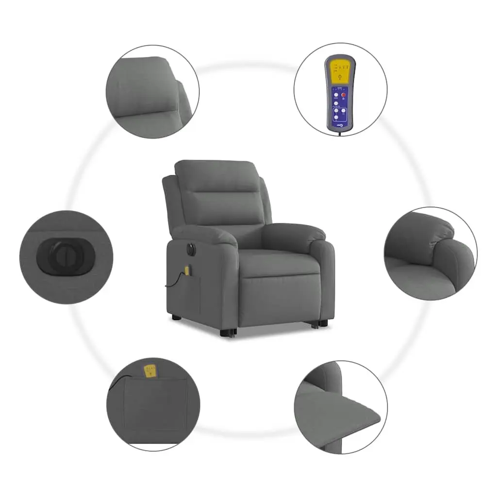 Electric Massage Chair Grey Fabric Stand Up Recliner Armchair