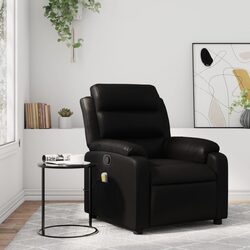Massage Recliner Chair Black Faux Leather Manual Recline Vibration Armchair
