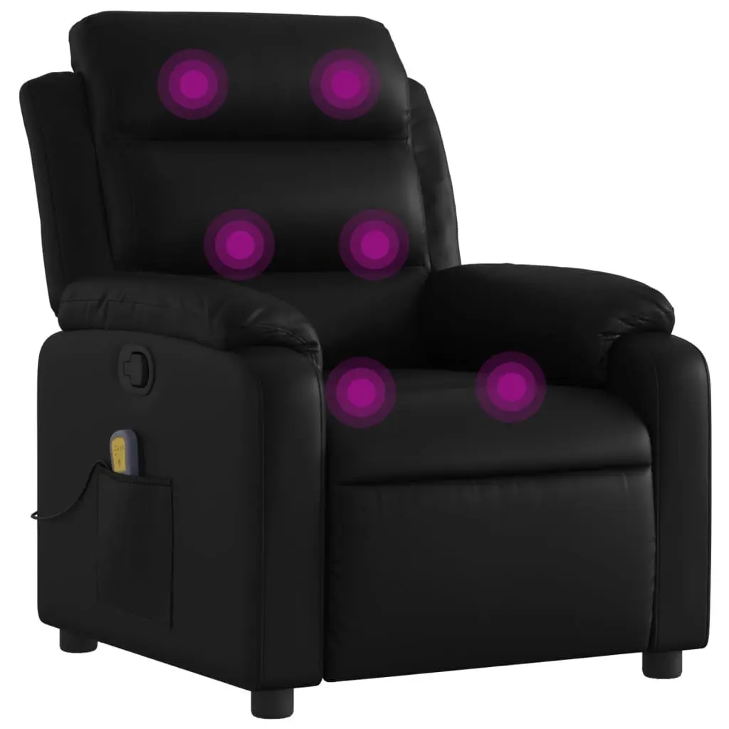 Massage Recliner Chair Black Faux Leather Manual Recline Vibration Armchair