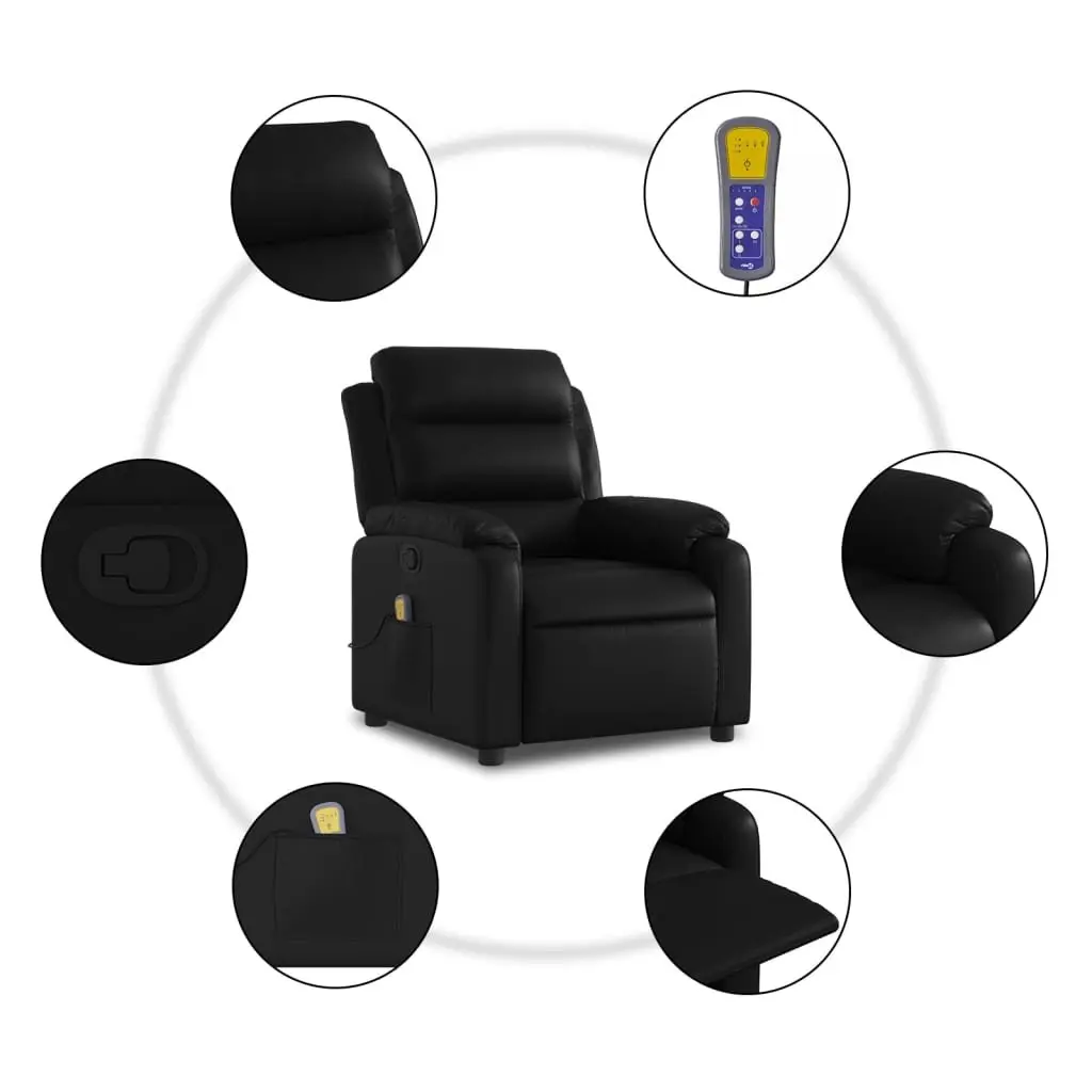 Massage Recliner Chair Black Faux Leather Manual Recline Vibration Armchair