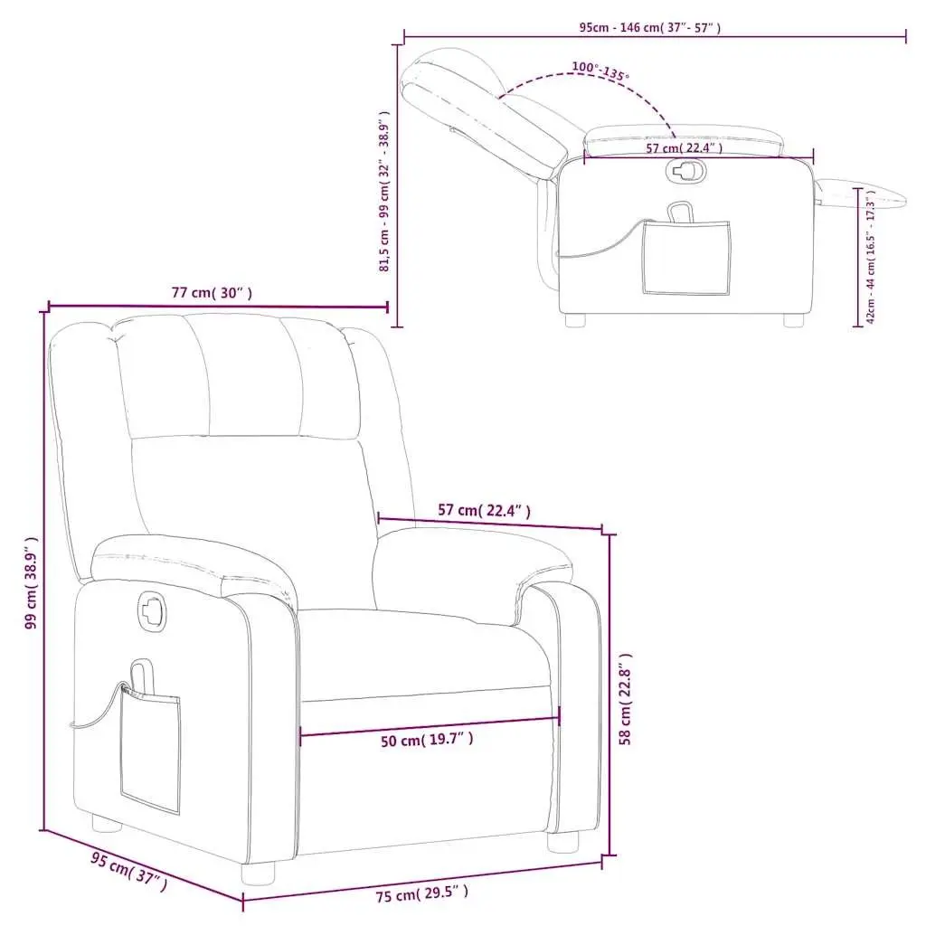 Massage Recliner Chair Grey Fabric Manual Recline Vibration Armchair