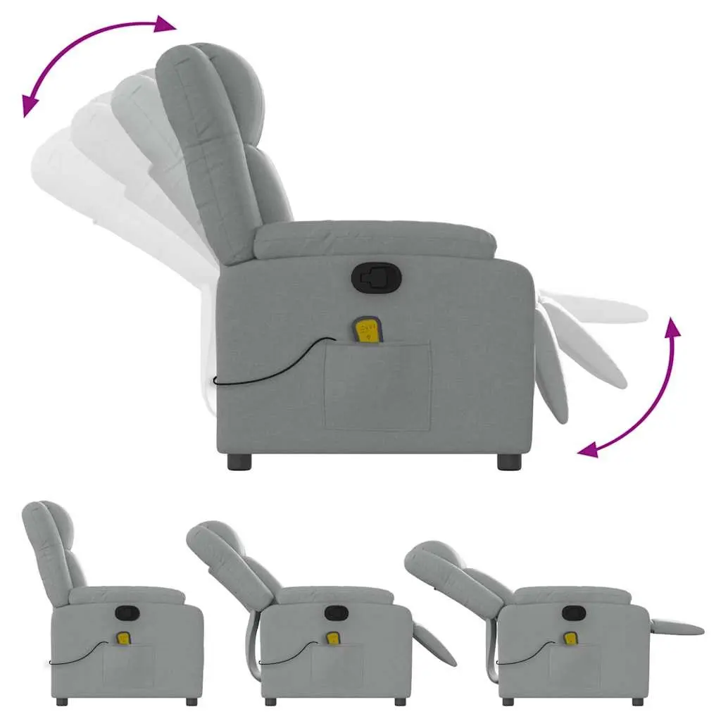 Massage Recliner Chair Grey Fabric Manual Recline Vibration Armchair