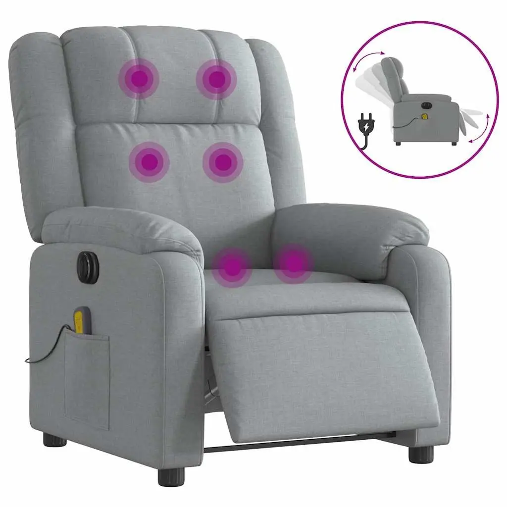 Electric Massage Recliner Chair Grey Fabric 135 Degrees Wood and Metal
