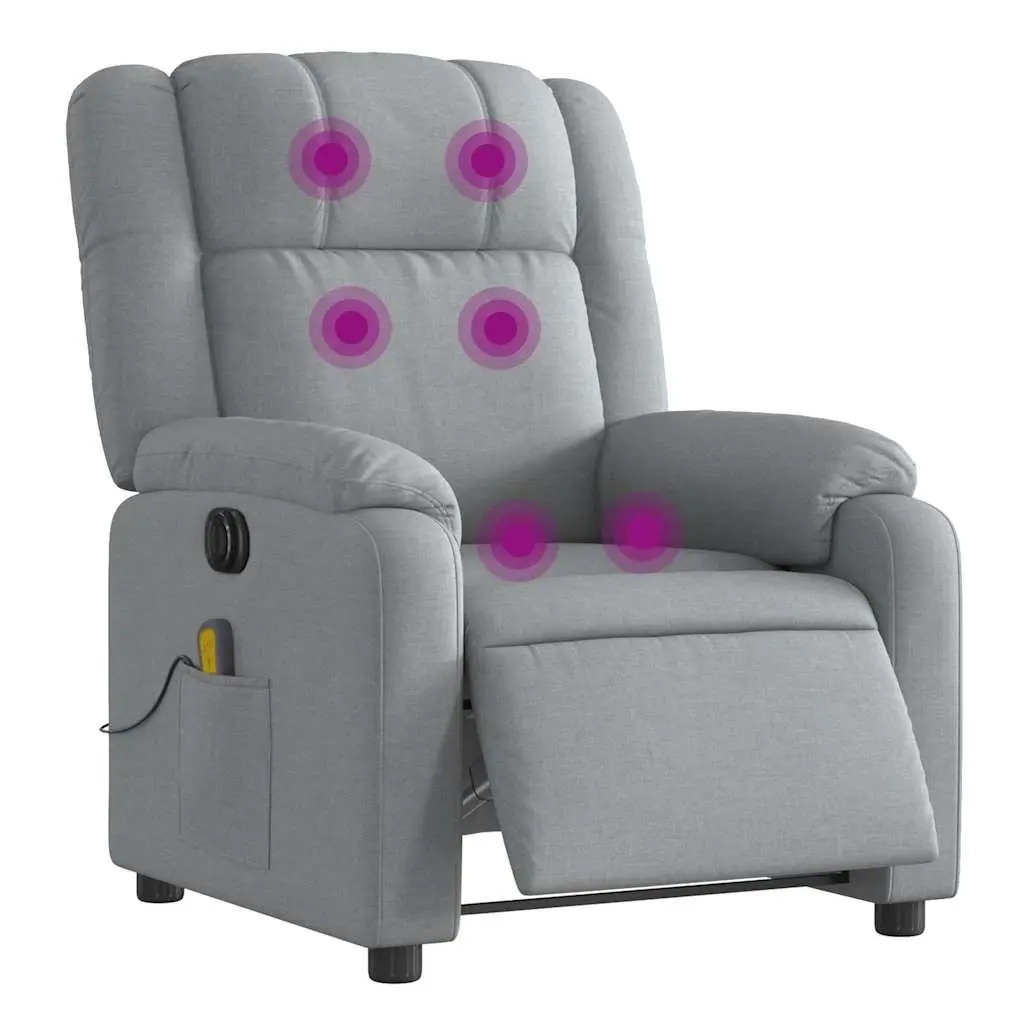 Electric Massage Recliner Chair Grey Fabric 135 Degrees Wood and Metal