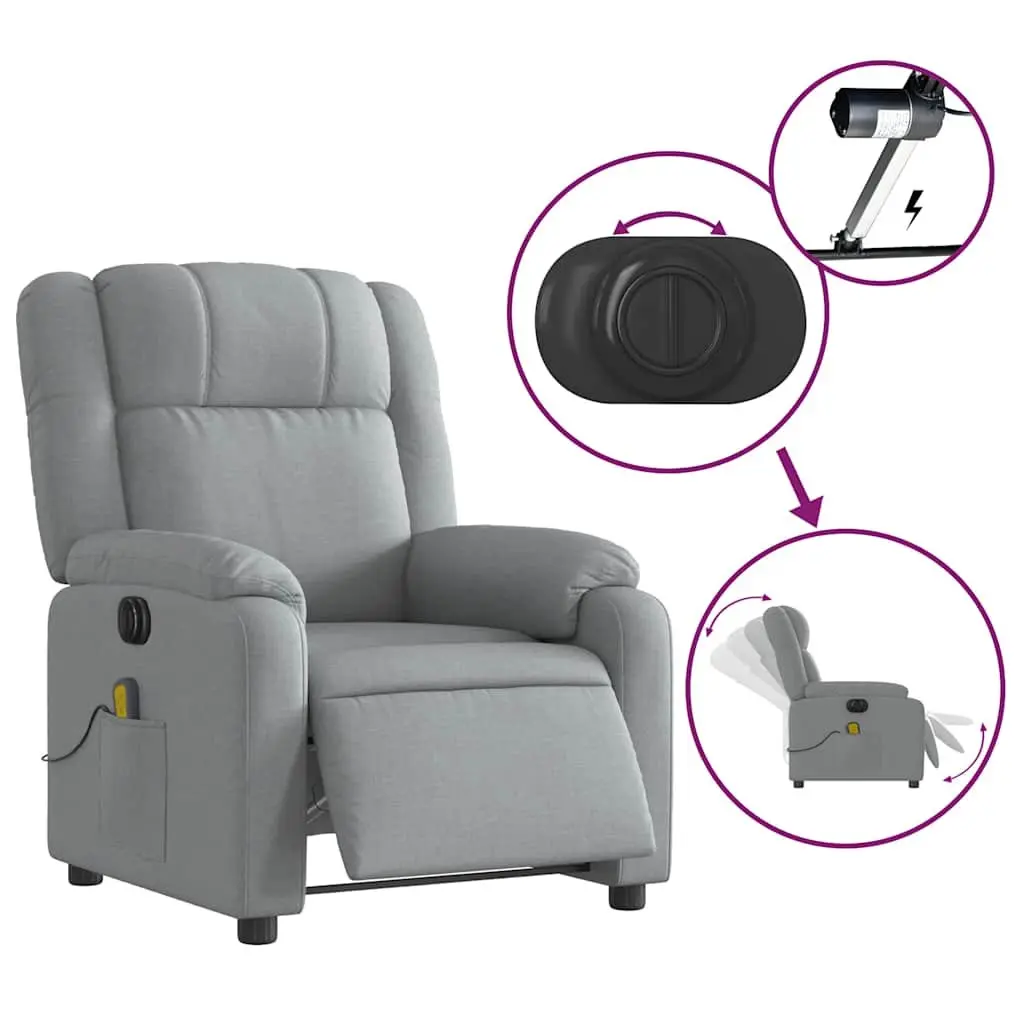 Electric Massage Recliner Chair Grey Fabric 135 Degrees Wood and Metal