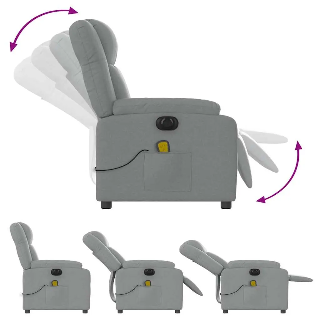 Electric Massage Recliner Chair Grey Fabric 135 Degrees Wood and Metal