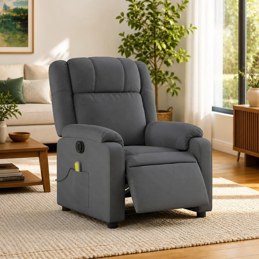 Electric Massage Recliner Chair Grey Fabric Adjustable Footrest