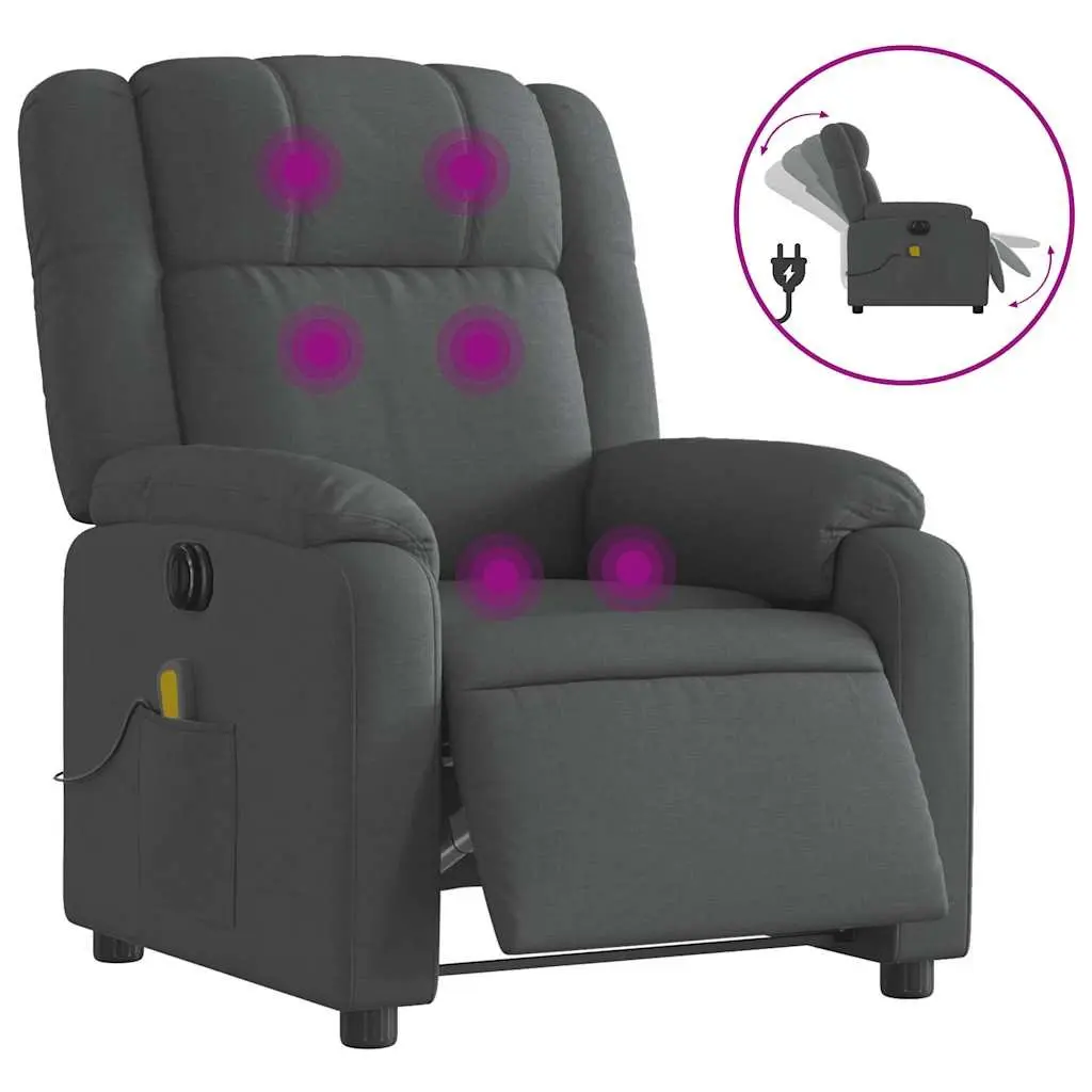 Electric Massage Recliner Chair Grey Fabric Adjustable Footrest
