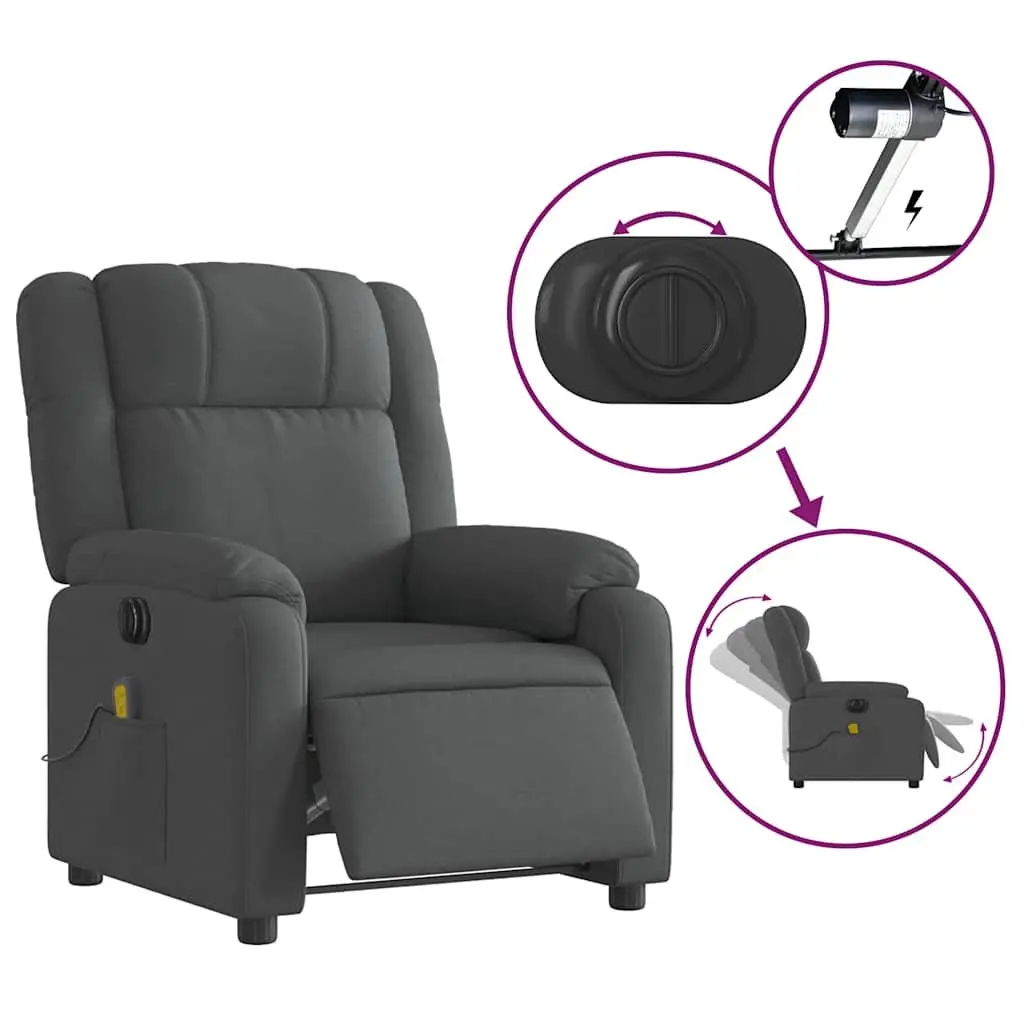 Electric Massage Recliner Chair Grey Fabric Adjustable Footrest