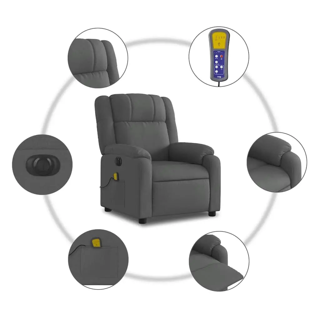 Electric Massage Recliner Chair Grey Fabric Adjustable Footrest