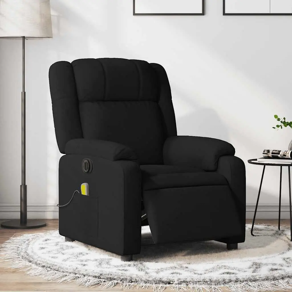 Electric Massage Recliner Chair Black Fabric Lounge Seat with Footrest
