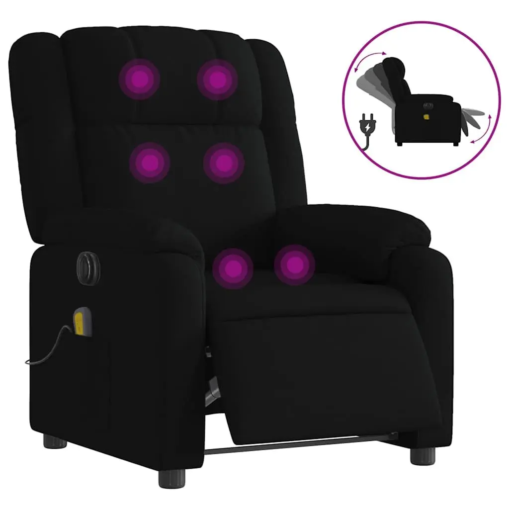 Electric Massage Recliner Chair Black Fabric Lounge Seat with Footrest