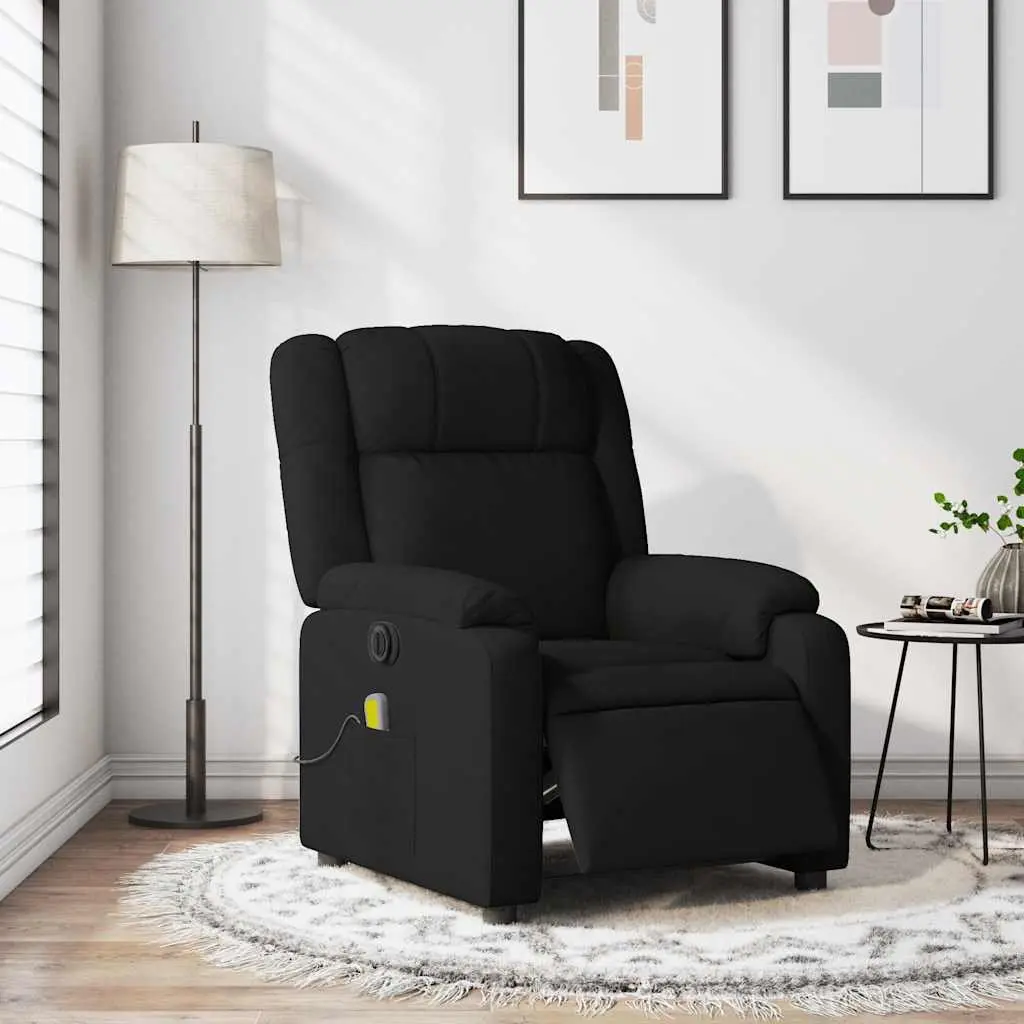 Electric Massage Recliner Chair Black Fabric Lounge Seat with Footrest