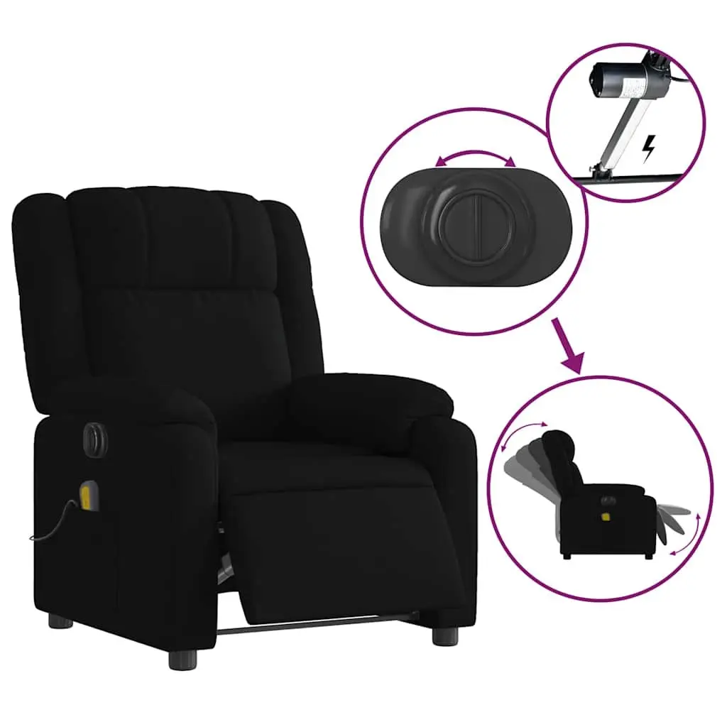 Electric Massage Recliner Chair Black Fabric Lounge Seat with Footrest