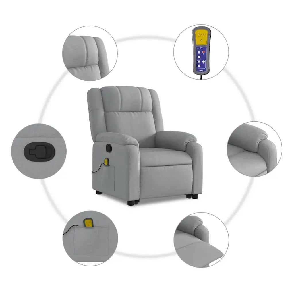 Stand Up Massage Recliner Chair with Power Lift Grey Fabric Armchair Elderly