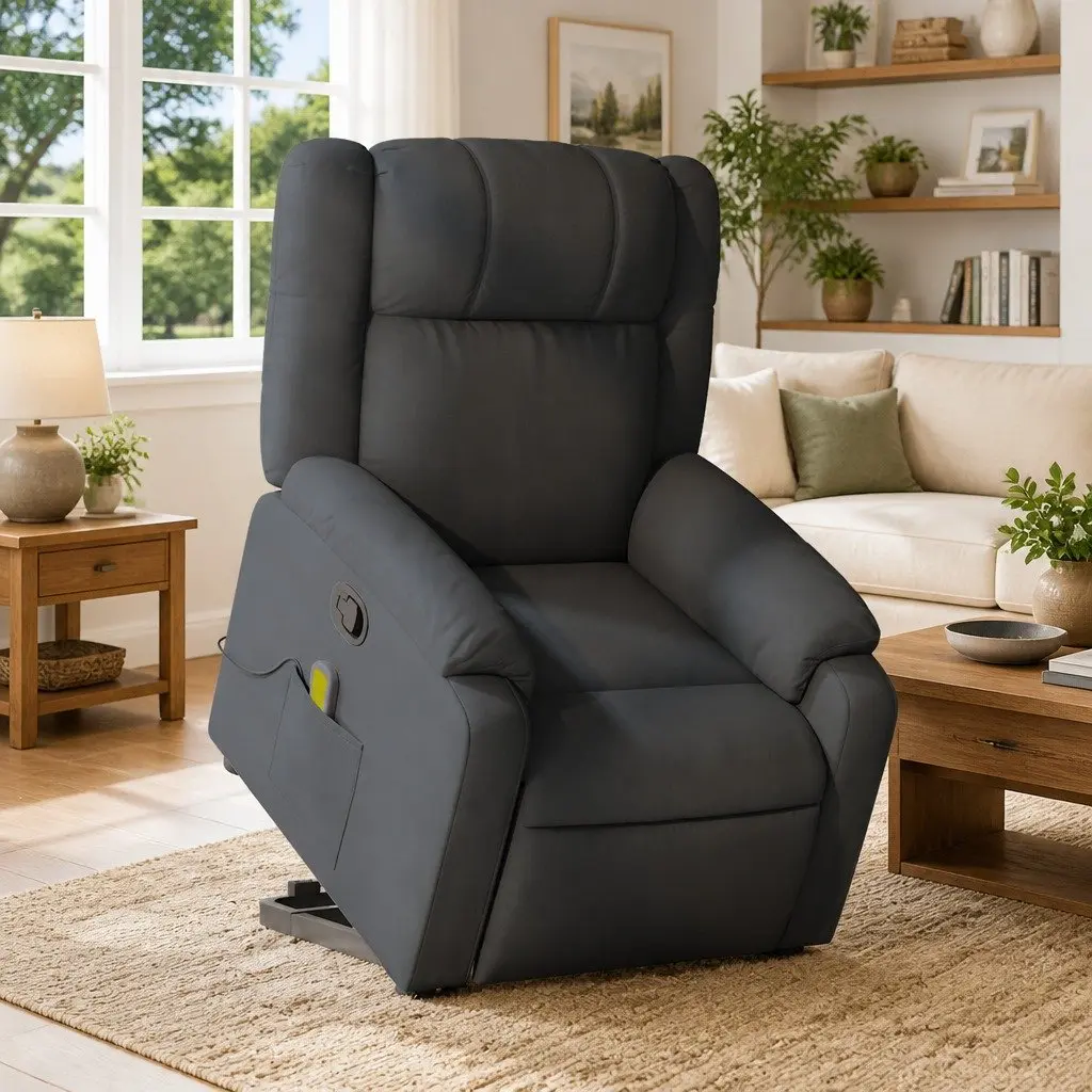 Massage Recliner Chair Electric Grey Fabric Power Lift 135 Degrees