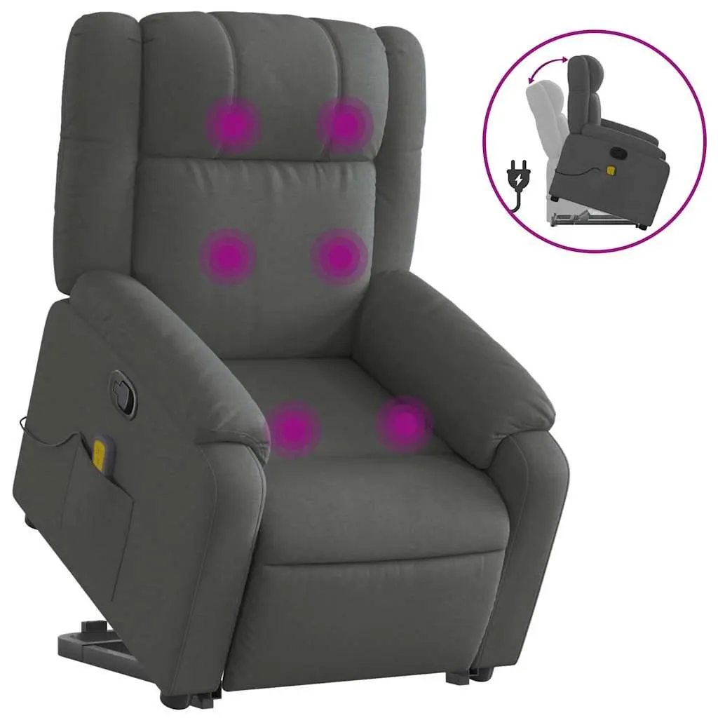 Massage Recliner Chair Electric Grey Fabric Power Lift 135 Degrees