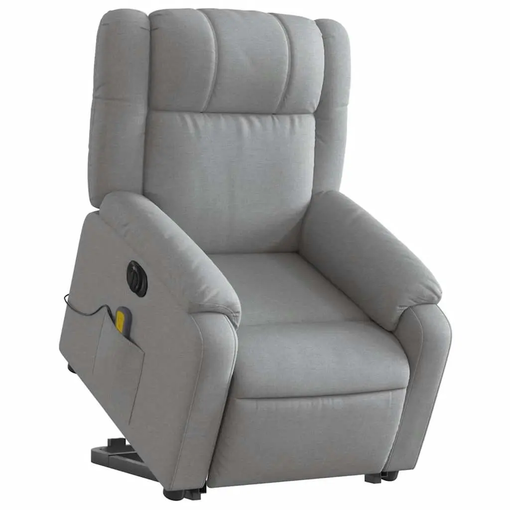 Electric Massage Chair Grey Fabric Power Lift Recliner 135 Degree 6 Massage Points Wood and Metal Frame