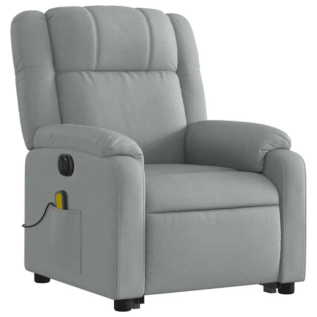 Electric Massage Chair Grey Fabric Power Lift Recliner 135 Degree 6 Massage Points Wood and Metal Frame