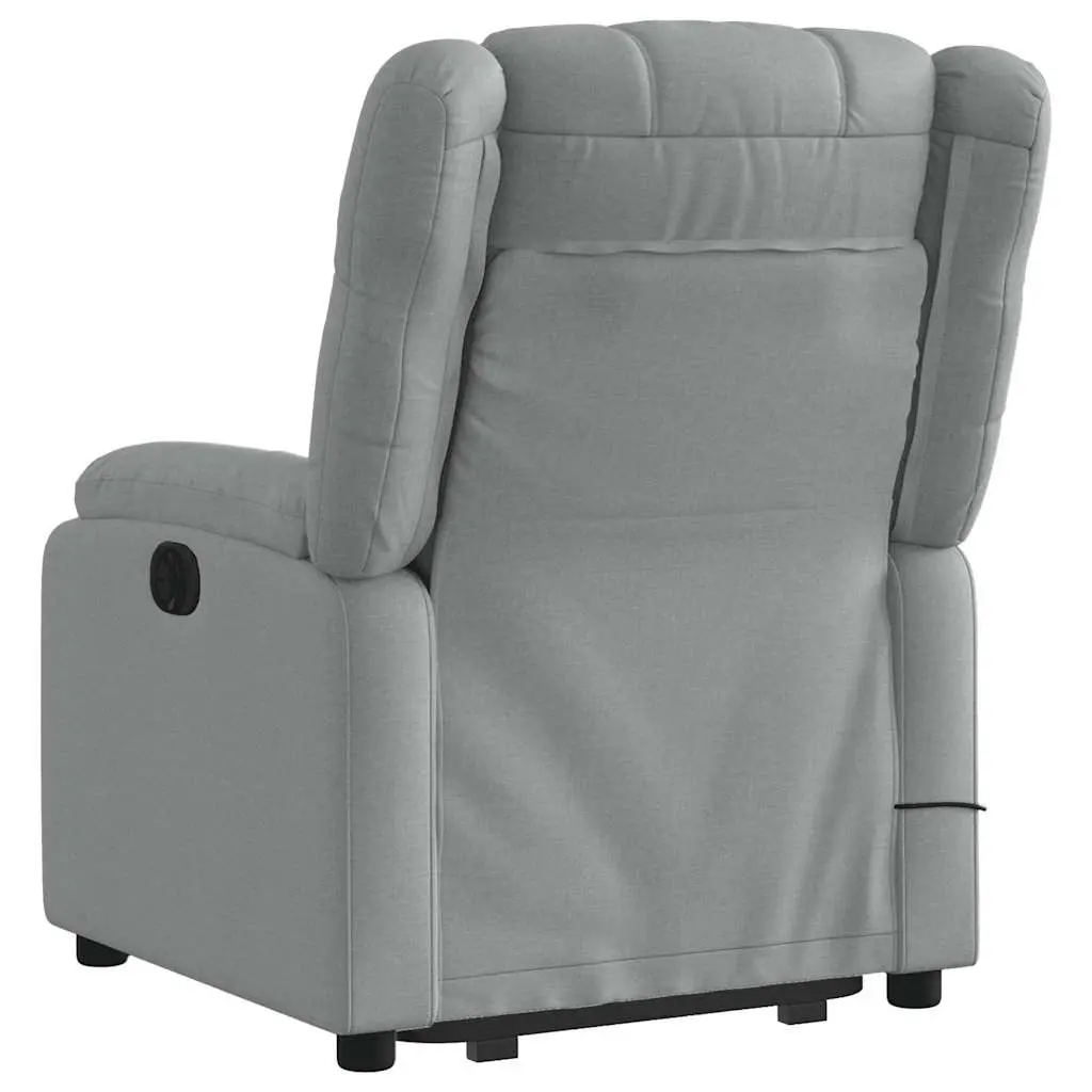 Electric Massage Chair Grey Fabric Power Lift Recliner 135 Degree 6 Massage Points Wood and Metal Frame