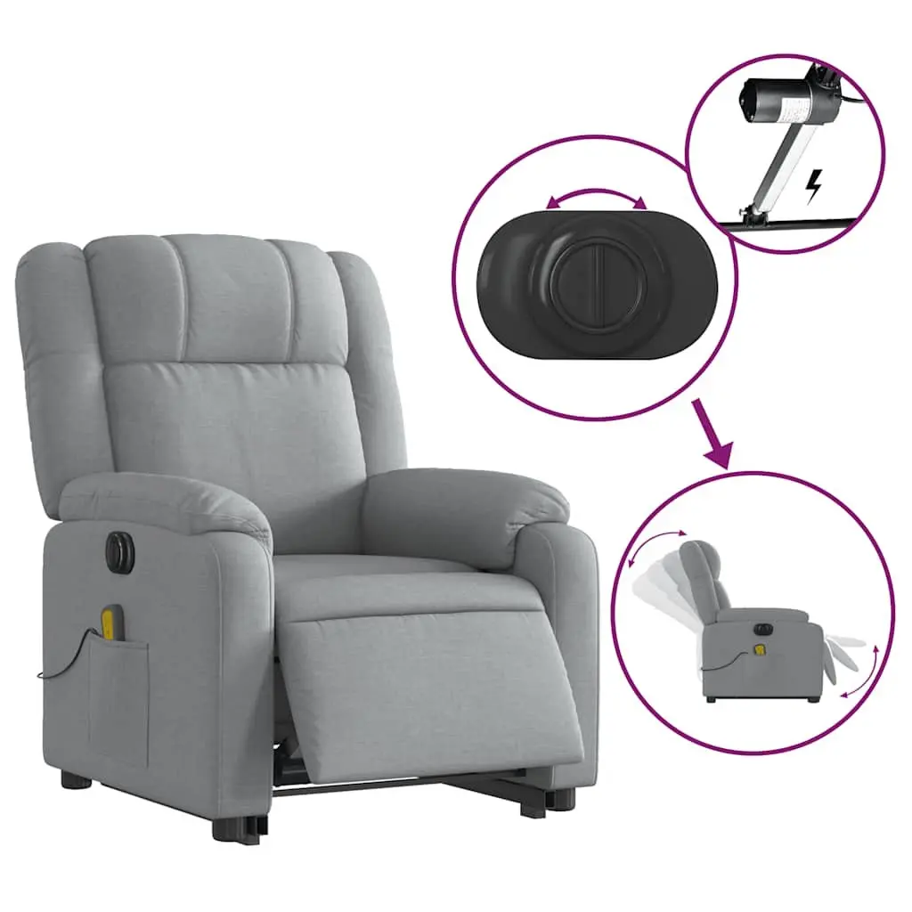 Electric Massage Chair Grey Fabric Power Lift Recliner 135 Degree 6 Massage Points Wood and Metal Frame