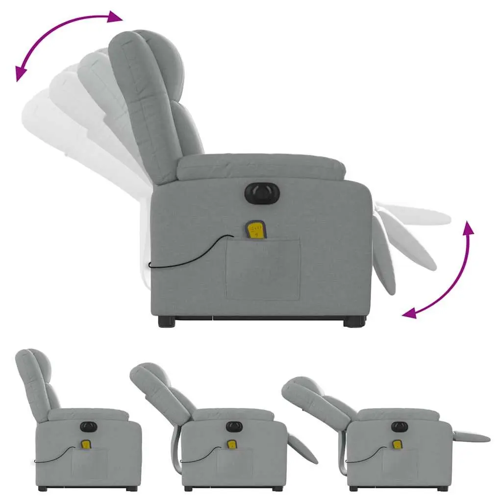 Electric Massage Chair Grey Fabric Power Lift Recliner 135 Degree 6 Massage Points Wood and Metal Frame