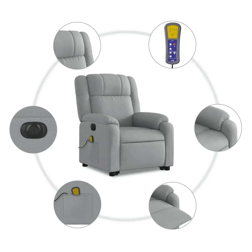 Electric Massage Chair Grey Fabric Power Lift Recliner 135 Degree 6 Massage Points Wood and Metal Frame