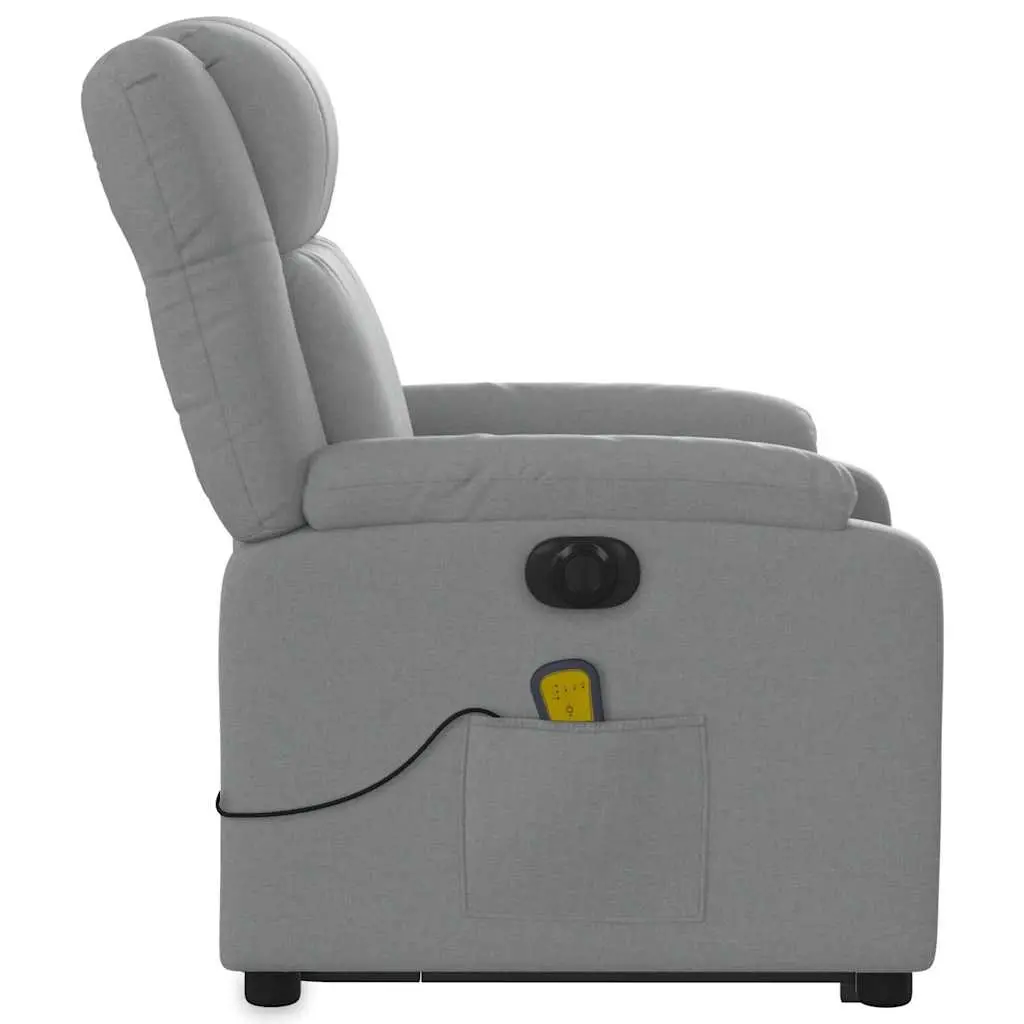 Electric Massage Chair Grey Fabric Power Lift Recliner 135 Degree 6 Massage Points Wood and Metal Frame