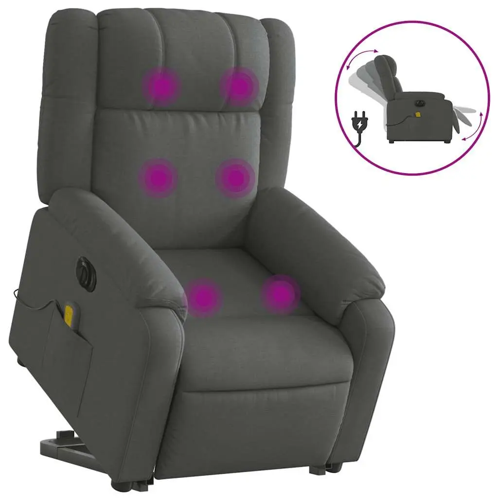 Electric Massage Recliner Chair Grey Fabric Power Lift Vibration 135 Degrees