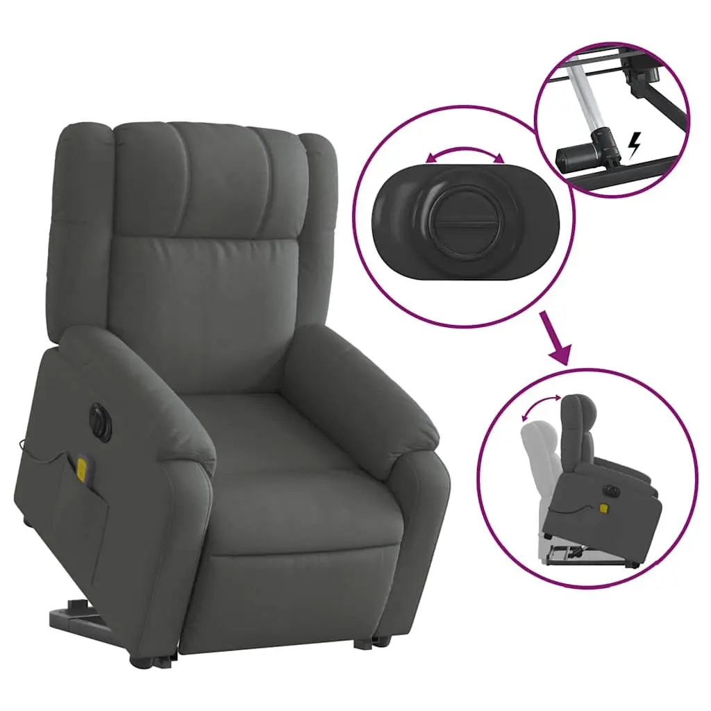 Electric Massage Recliner Chair Grey Fabric Power Lift Vibration 135 Degrees
