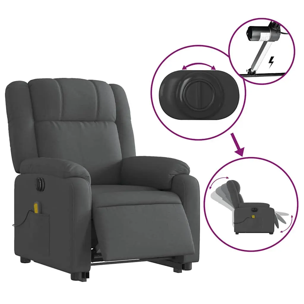 Electric Massage Recliner Chair Grey Fabric Power Lift Vibration 135 Degrees