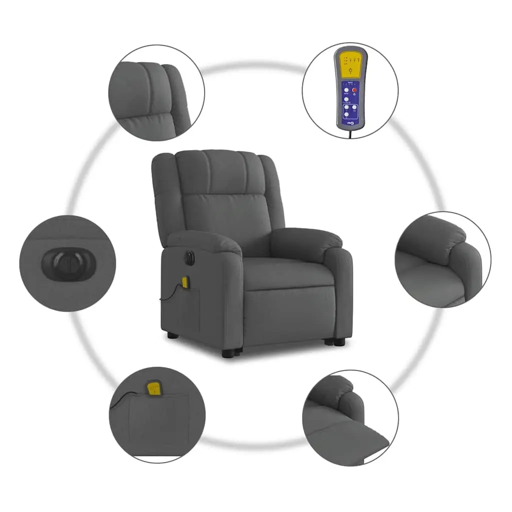 Electric Massage Recliner Chair Grey Fabric Power Lift Vibration 135 Degrees