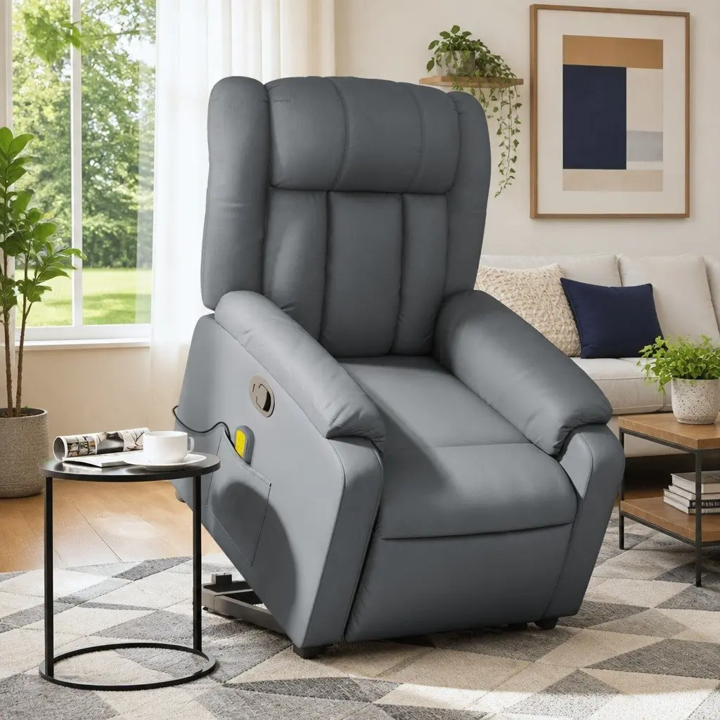 Electric Massage Recliner Chair Grey Faux Leather Adjustable Footrest