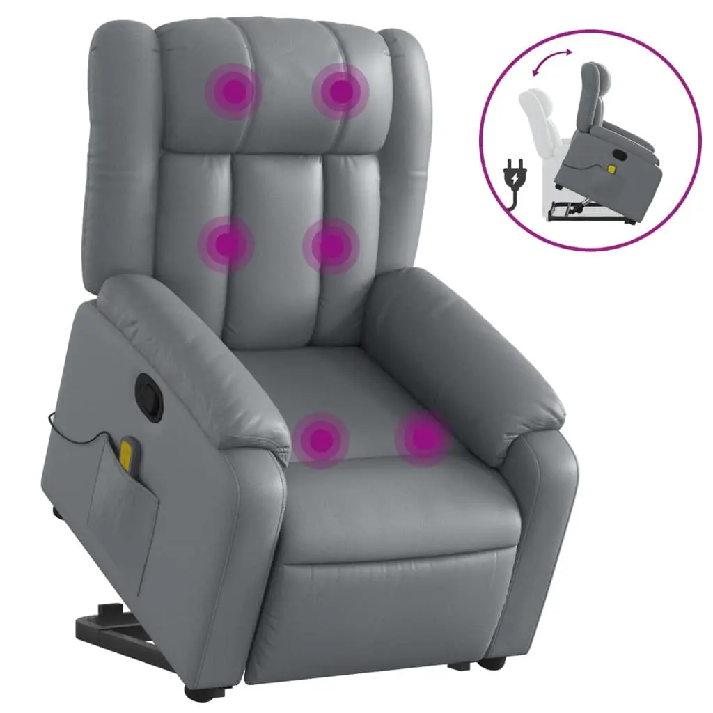 Electric Massage Recliner Chair Grey Faux Leather Adjustable Footrest