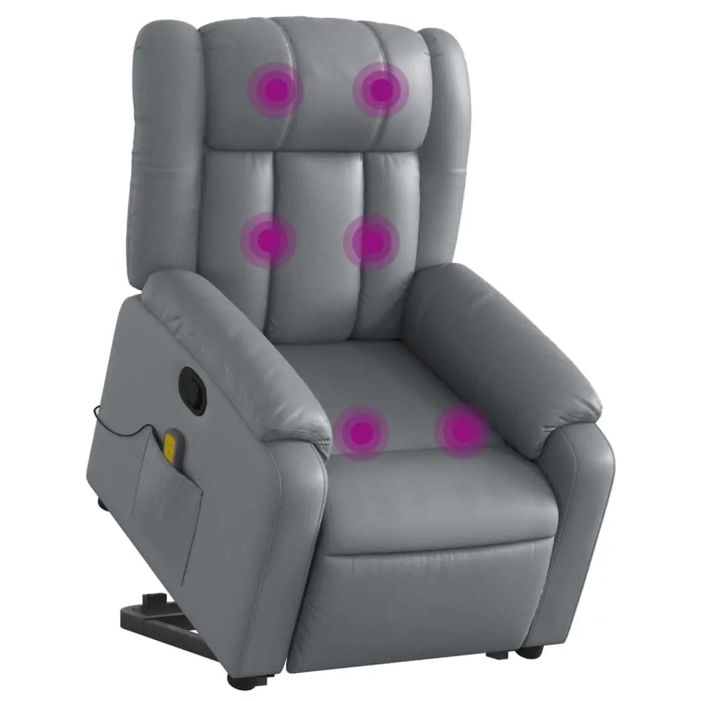 Electric Massage Recliner Chair Grey Faux Leather Adjustable Footrest